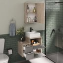 Ver imagem 2 de Conjunto Gabinete Banheiro Nivus 60cm (armário + Cuba + Espelheira) Madeirado / Cinza