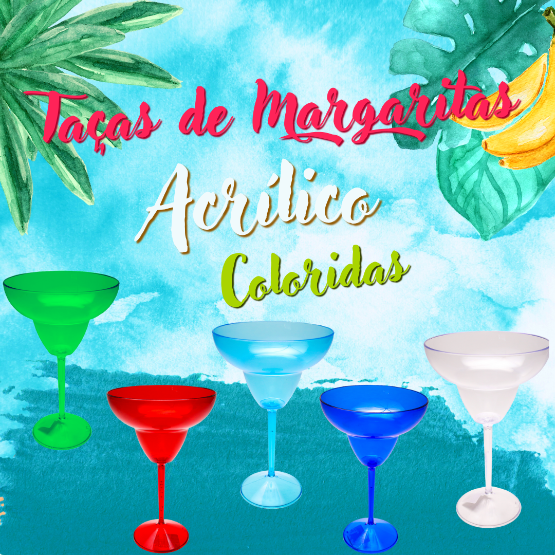 6 Taças de Margarita Acrílico Colorido 350 ML: Azul Bebe - 2