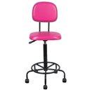 Ver imagem 1 de Cadeira Caixa Alta com Rodizios Atendimento Recepção Balcão Tecido Sintetico Rosa
