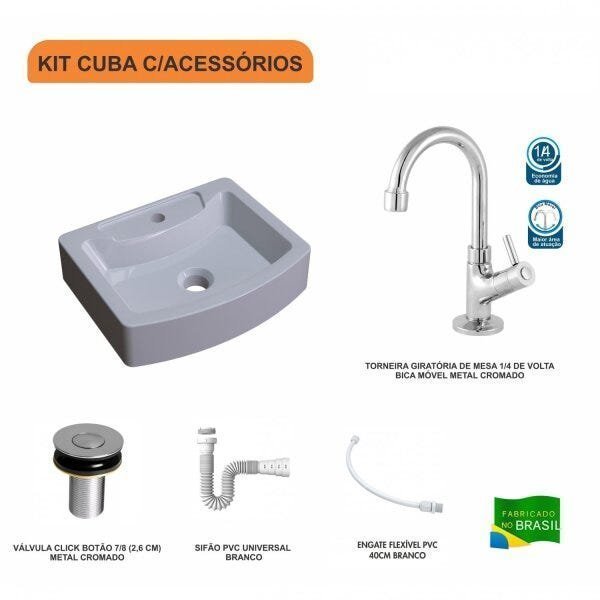 Kit Cuba RT41 com Torneira 1198 Metal e Válvula Click 1 Polegada B e Sifão Pvc e Flexível Compace - 3