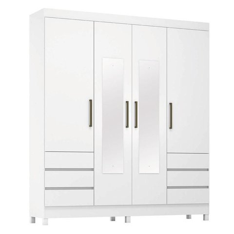 Guarda Roupa Casal Roma 4 Portas com Espelho Branco Brilho - Demobile
