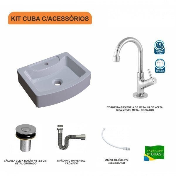 Kit Cuba RT41 com Torneira 1198 Metal e Válvula Click 1 Polegada B e Sifão Cromado e Flexível Compac - 3