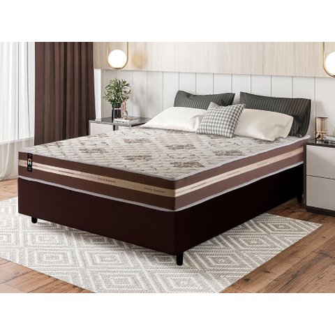 Conjunto Cama Box Espuma Espuma Chicago Marrom Casal 138x188x57