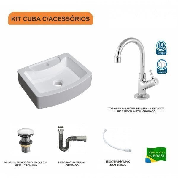Kit Cuba RT41 com Torneira 1198 Metal e Válvula Click 1 Polegada G e Sifão Cromado e Flexível Compac - 3