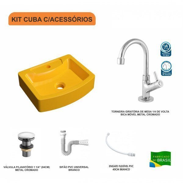 Kit Cuba RT41 com Torneira 1198 Metal e Válvula Click 1 Polegada e Meia e Sifão Pvc e Flexível Compa - 3