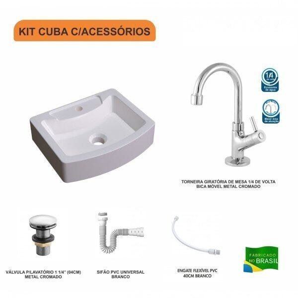 Kit Cuba RT41 com Torneira 1198 Metal e Válvula Click 1 Polegada e Meia e Sifão Pvc e Flexível Compa - 3