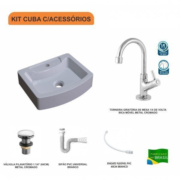 Kit Cuba RT41 com Torneira 1198 Metal e Válvula Click 1 Polegada e Meia e Sifão Pvc e Flexível Compa - 3