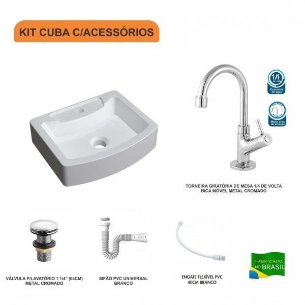 Kit Cuba RT41 com Torneira 1198 Metal e Válvula Click 1 Polegada e Meia e Sifão Pvc e Flexível Compa - 3