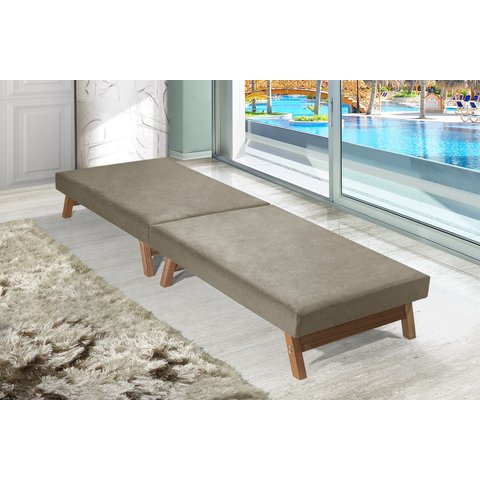 Cama Portátil Dobrável Cinza Claro C/pés Madeira Espuma D26 Multifuncional
