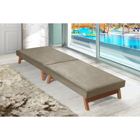 Cama Portátil Dobrável Cinza Claro c/Pés Madeira Espuma D26 Multifuncional
