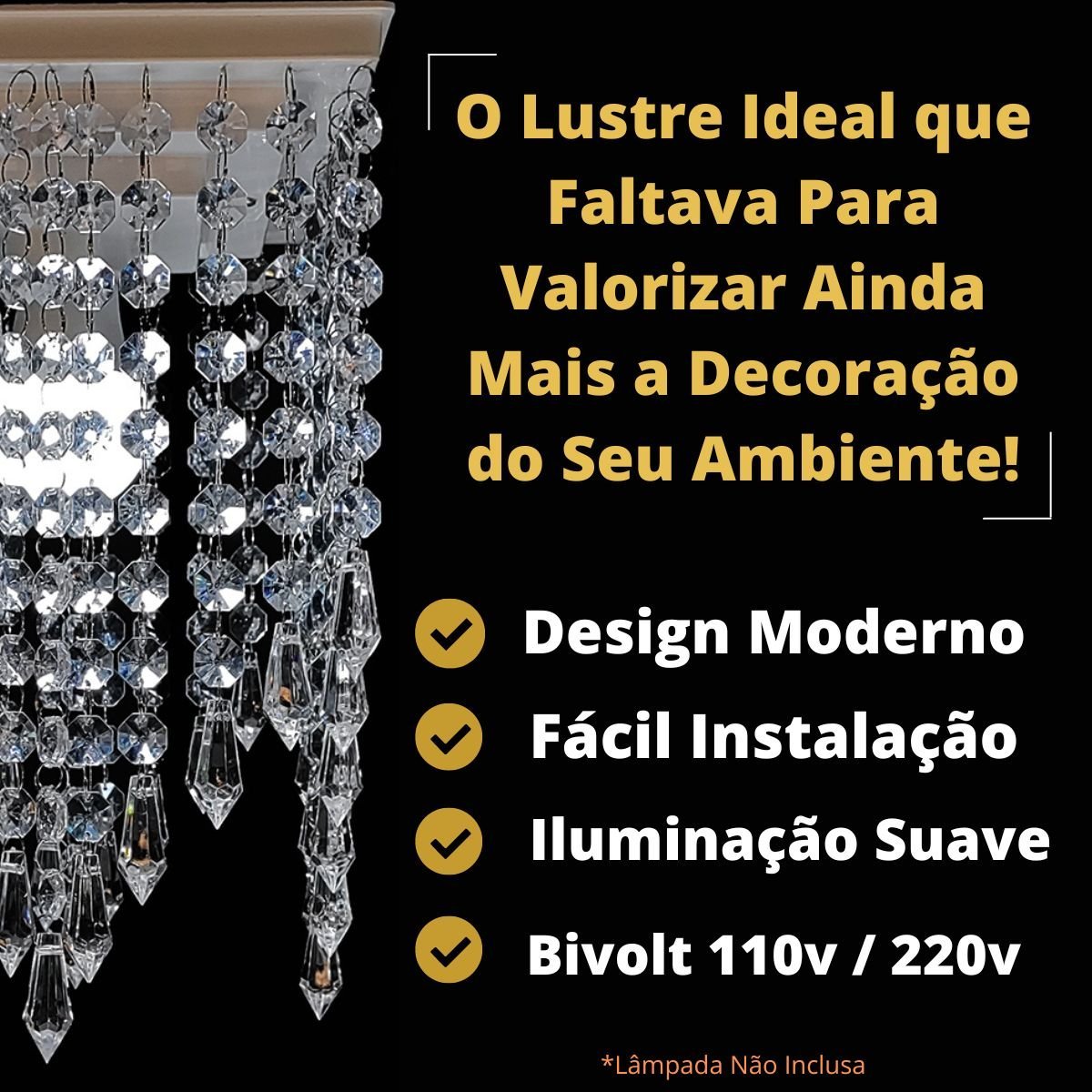 Lustre para Decorar Sala de Jantar Luminaria Quarto Iluminação Residencial 19x29cm - 2