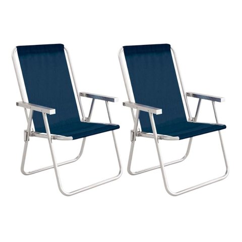 Kit 2 Cadeiras de Praia Alta Conforto Azul-marinho Mor 120kg