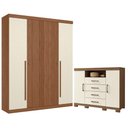 Ver imagem 1 de Guarda Roupa Casal Ripado 4 Portas de Bater 2 Gavetas MDF-MDP Jatobá Areia com Cômoda Havana