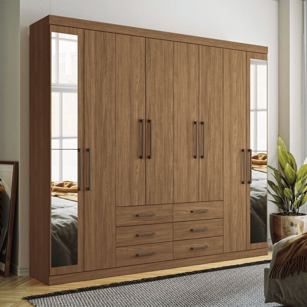 Guarda-roupa Casal Belize 8 Portas 6 Gavetas com Espelho Jatoba