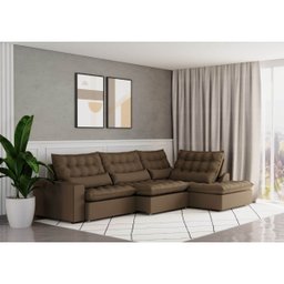 Sofá Volt com Chaise 3,60m em Suede Veludo Marrom - Home Mobily - 6
