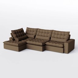 Sofá Volt com Chaise 3,60m em Suede Veludo Marrom - Home Mobily - 7