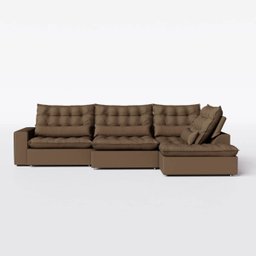 Sofá Volt com Chaise 3,60m em Suede Veludo Marrom - Home Mobily - 2