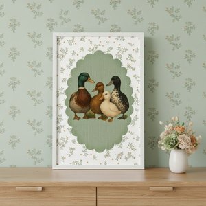 Quadro Decor Família Patinhos Vintage 24x18cm Mold Branca