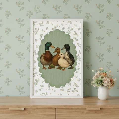 Quadro Decor Família Patinhos Vintage 24x18cm Mold Branca