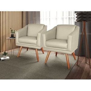 Kit 2 Poltronas Decorativa San Diego Sala Recepção Corino Bege