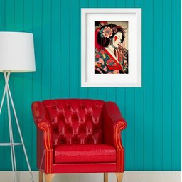 Quadro Japonês Gueixa - 60x48cm:madeira Preta - 2