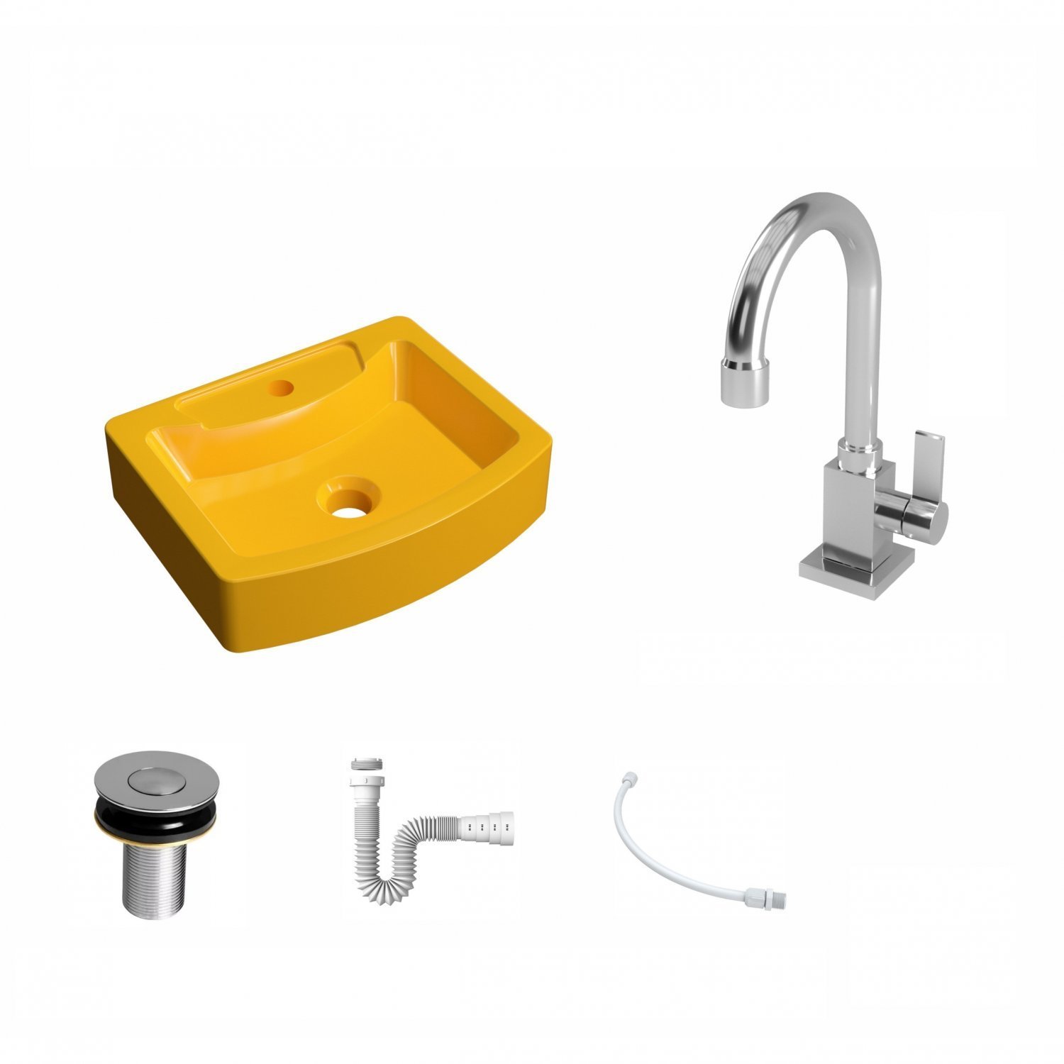 Kit Cuba Rt41 com Torneira Luxo 1195 Metal e Válvula Click 1 Polegada B e Sifão Pvc e Flexível Compa - 2