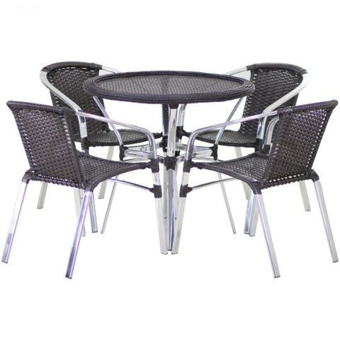 Kit 4 Cadeiras Floripa e Mesa Tampo Tramado Alumínio Piscina Jardim Área