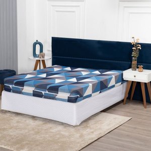 Capa de Colchão Queen 30cm com Zíper Protetor de Malha Estampada 1 Peça:26 Geométrico Azul