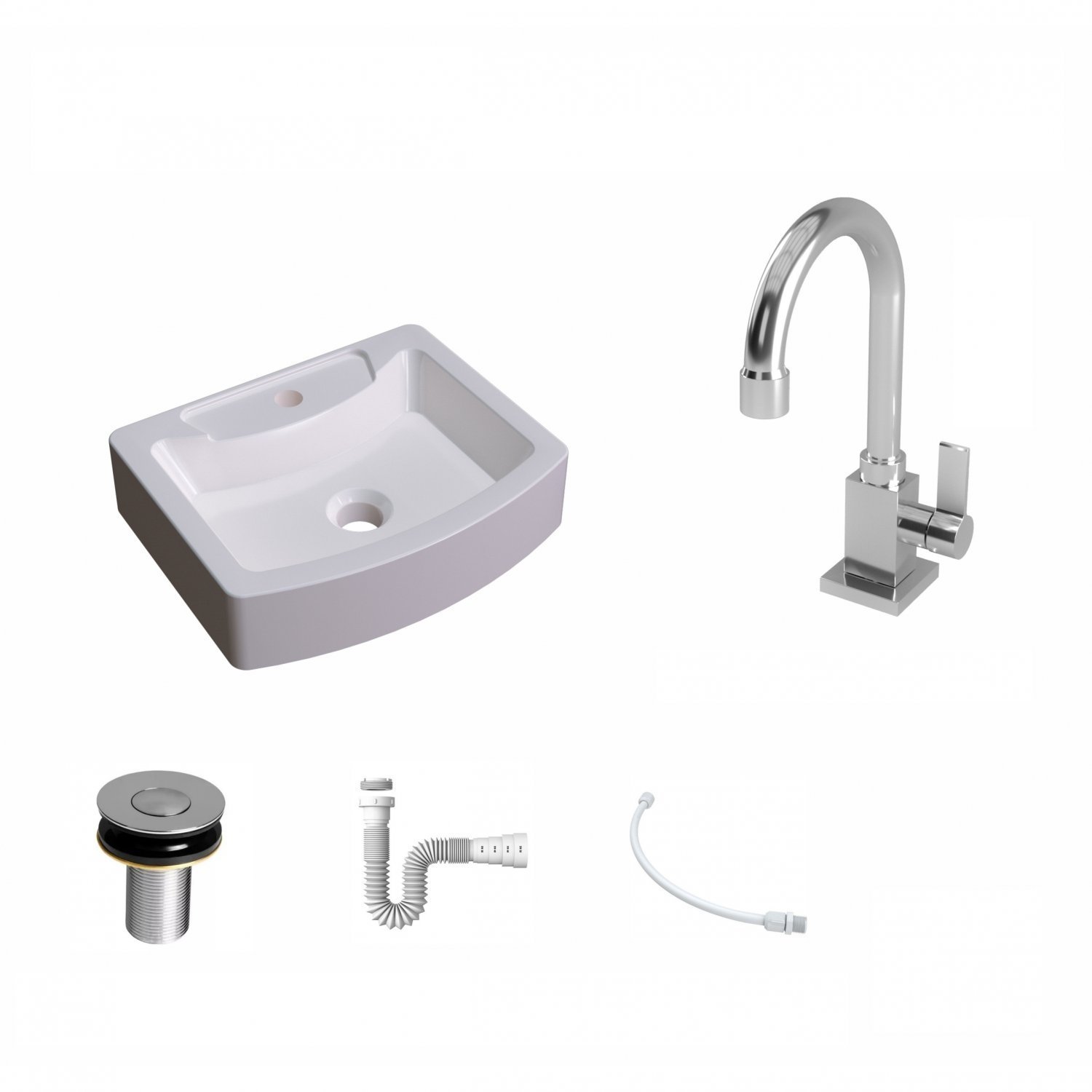 Kit Cuba Rt41 com Torneira Luxo 1195 Metal e Válvula Click 1 Polegada B e Sifão Pvc e Flexível Compa - 2