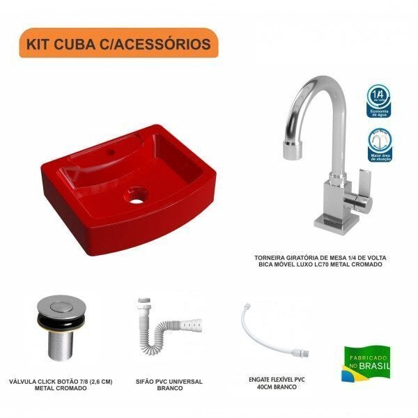 Kit Cuba RT41 com Torneira Luxo 1195 Metal e Válvula Click 1 Polegada B e Sifão Pvc e Flexível Compa - 3