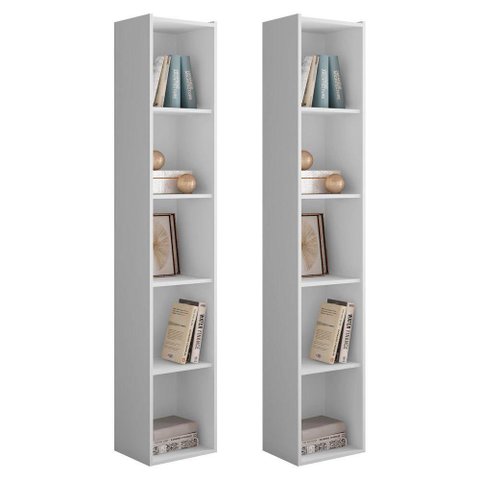 Kit 2 Estantes Livreiro Multiuso Janaína 5 Nichos Branco