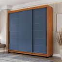 Ver imagem 1 de Roupeiro Lisboa 3 Portas de Correr 4 Gavetas 217x213cm Freijó/Azul 240846