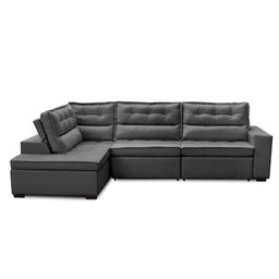 Sofá de Canto Retrátil e Reclinável com Molas 3,00x2,00 Esq Virginia Suede Cinza Adonai - 2