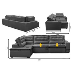 Sofá de Canto Retrátil e Reclinável com Molas 3,00x2,00 Esq Virginia Suede Cinza Adonai - 5