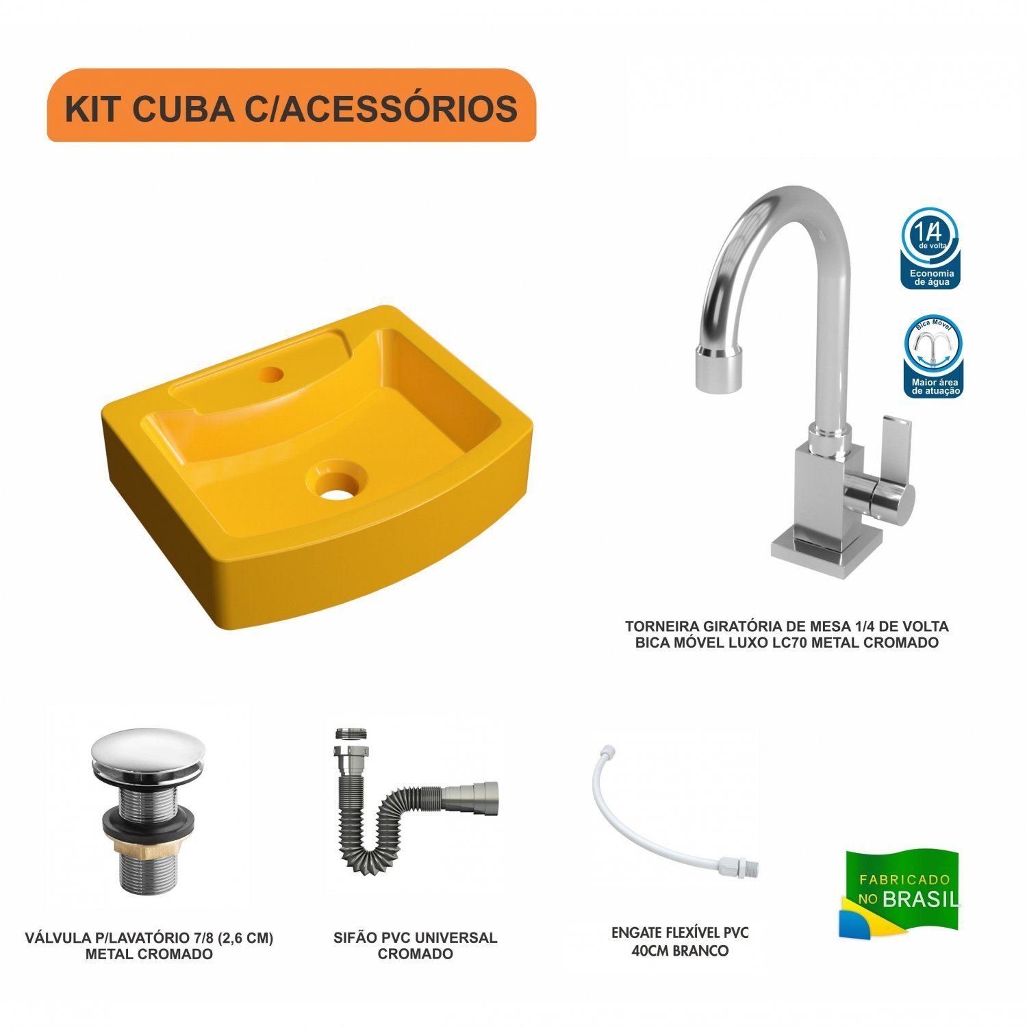 Kit Cuba Rt41 com Torneira Luxo 1195 Metal e Válvula Click 1 Polegada G e Sifão Cromado e Flexível C - 3
