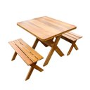 Ver imagem 1 de Conjunto Mesa 1m e 2 Bancos Sem Encosto Madeira Maciça Eucalipto