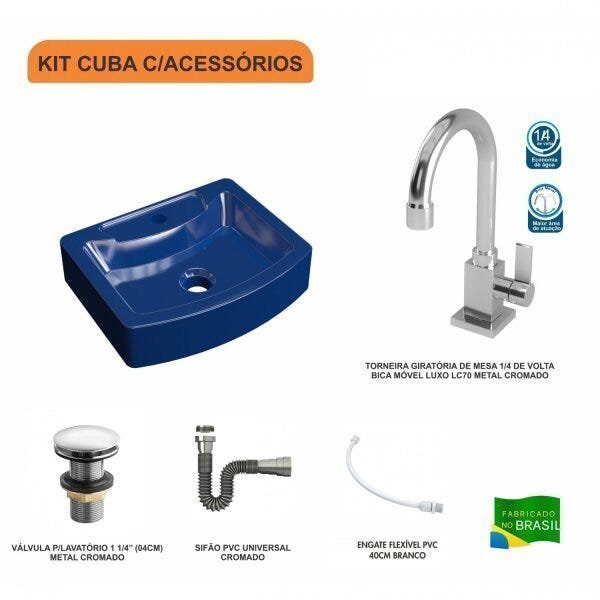 Kit Cuba RT41 com Torneira Luxo 1195 Metal e Válvula Click 1 Polegada e Meia e Sifão Cromado e Flexí - 3