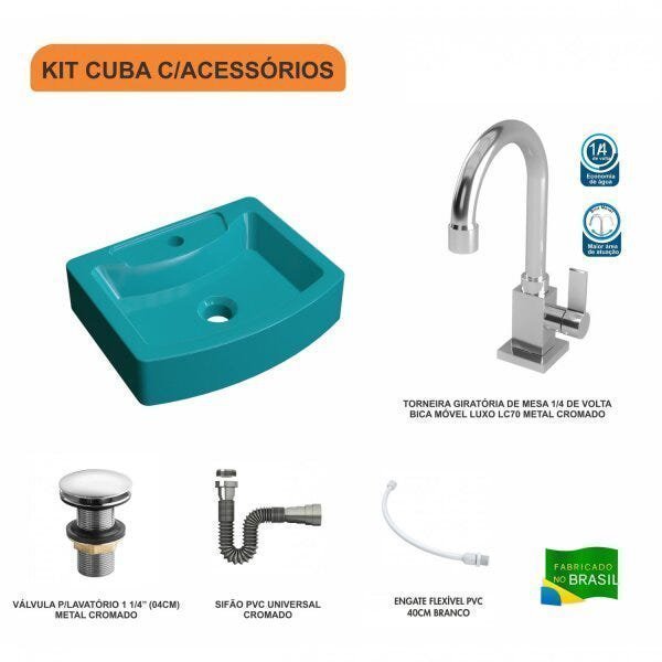 Kit Cuba RT41 com Torneira Luxo 1195 Metal e Válvula Click 1 Polegada e Meia e Sifão Cromado e Flexí - 3