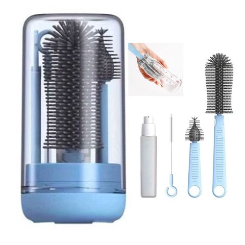 Kit Escova de Limpeza 4 em 1 Mamadeira Copo Garrafa Bebe Criança Bolsa Mala Higiene Passeio Viagem L