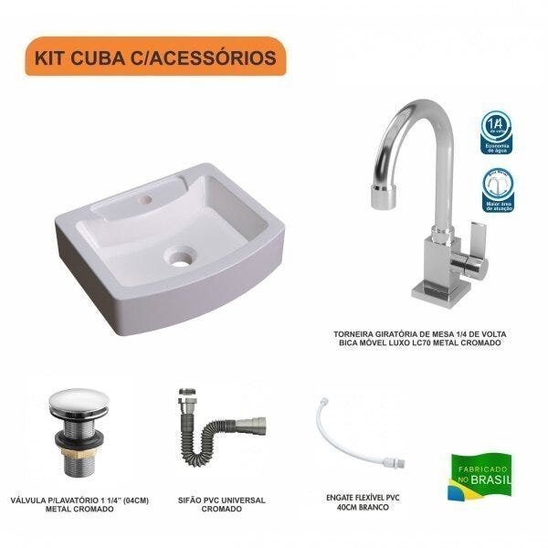 Kit Cuba RT41 com Torneira Luxo 1195 Metal e Válvula Click 1 Polegada e Meia e Sifão Cromado e Flexí - 3
