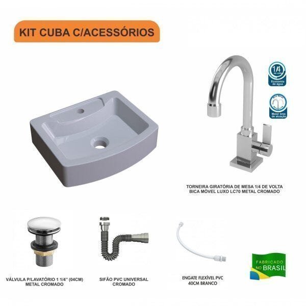 Kit Cuba RT41 com Torneira Luxo 1195 Metal e Válvula Click 1 Polegada e Meia e Sifão Cromado e Flexí - 3