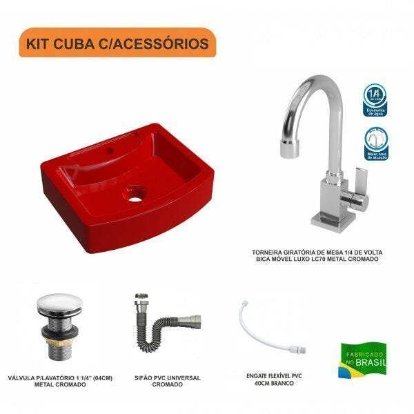 Kit Cuba RT41 com Torneira Luxo 1195 Metal e Válvula Click 1 Polegada e Meia e Sifão Cromado e Flexí - 3