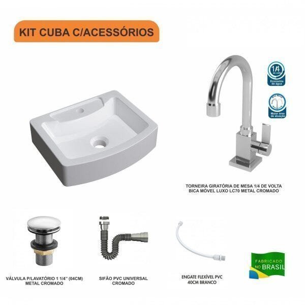 Kit Cuba RT41 com Torneira Luxo 1195 Metal e Válvula Click 1 Polegada e Meia e Sifão Cromado e Flexí - 3