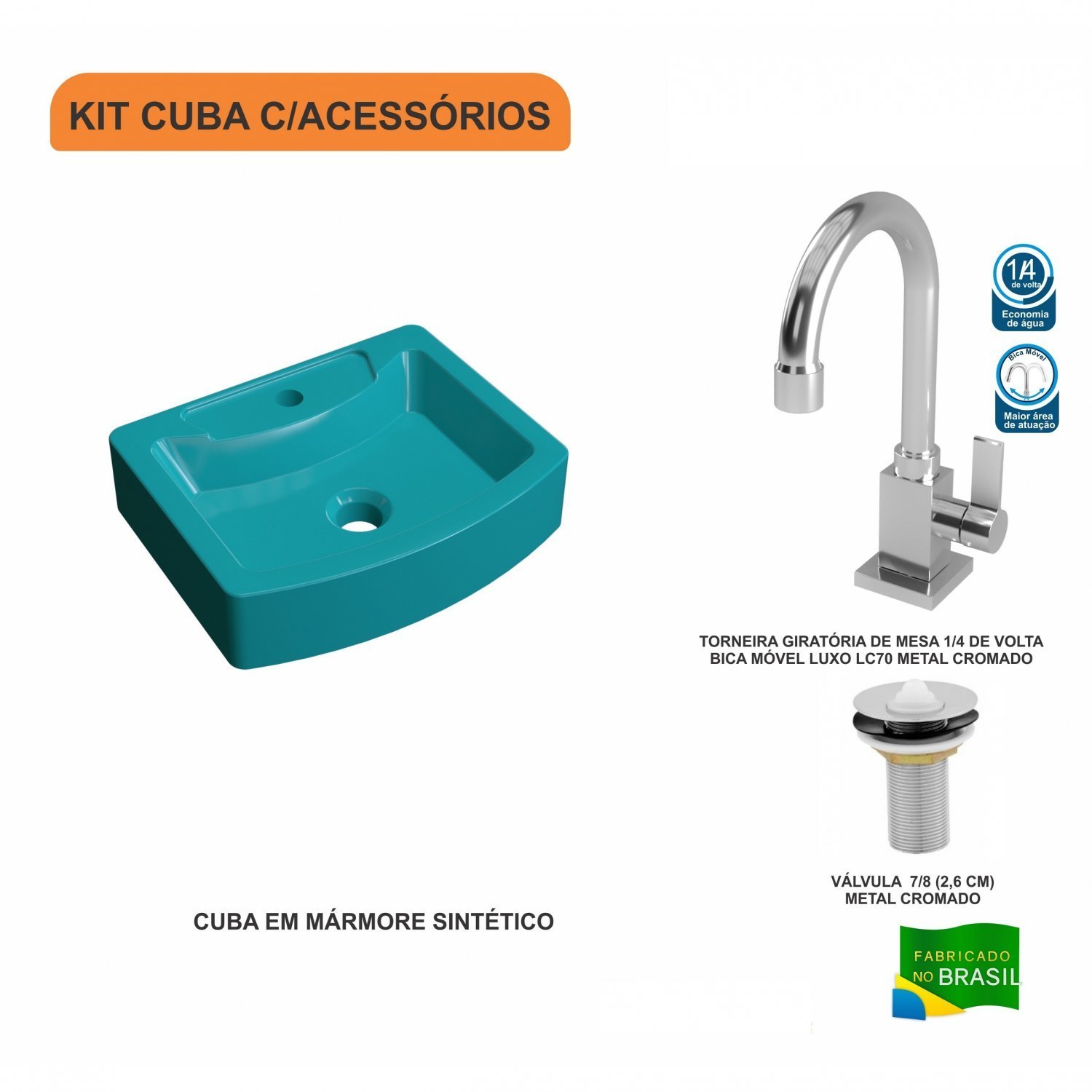 Kit Cuba Rt41 com Torneira Luxo 1195 e Válvula 1 Polegada Compace - 3
