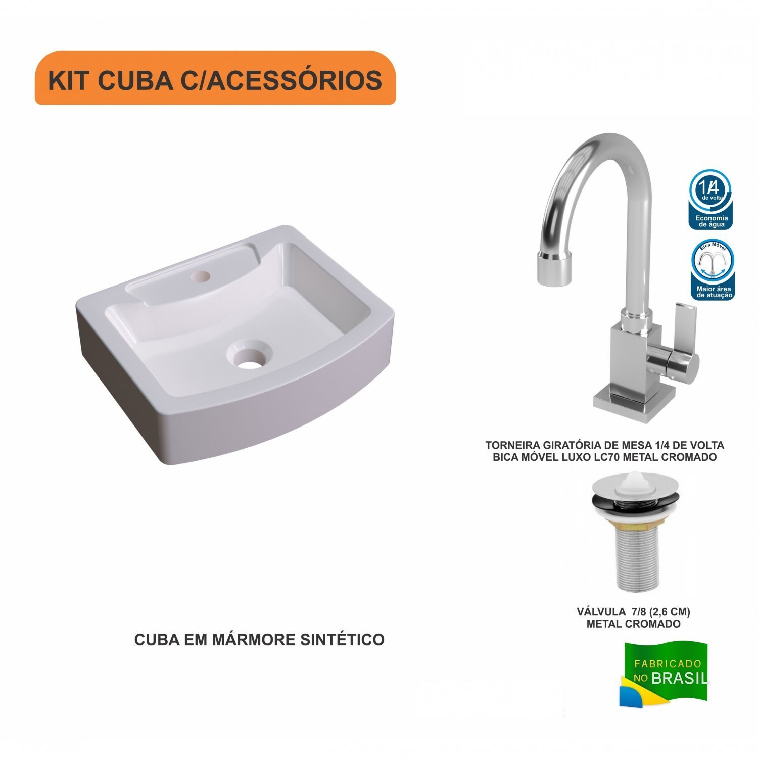 Kit Cuba Rt41 com Torneira Luxo 1195 e Válvula 1 Polegada Compace - 3