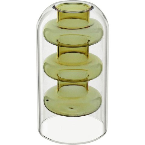 Vaso Decorativo Enfeite Casa Parede Dupla Home&co Borossilicato 15x8x8cm Âmbar