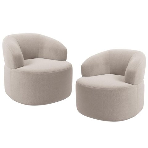 Kit 02 Poltronas Giratória Orgânica para Sala Living Helena L02 Bouclê Creme - Lyam Decor