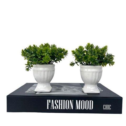 Decoração sala livro fake + dupla vaso branco taça athenas