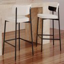 Ver imagem 2 de Kit 03 Banquetas Alta Bar Cozinha Sala de Jantar Aço Preto Kaira C01 Linho Palha Courino Preto - Lya