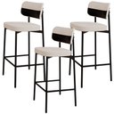 Ver imagem 1 de Kit 03 Banquetas Alta Bar Cozinha Sala de Jantar Aço Preto Kaira C01 Linho Palha Courino Preto - Lya